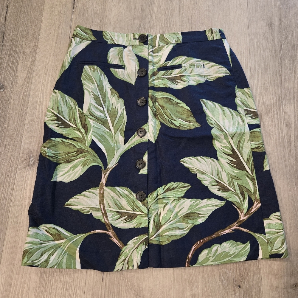 Ann Taylor Linen Blend Tropical Leaf Lined Skirt Womens Size 8 Petite - Picture 2 of 8